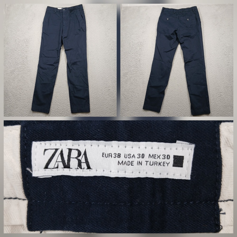 Zara Chino Pants Men's 30x30 Navy Blue Slim Fit Casual Trousers‎